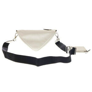 Prada Shoulder Bag Triangle Leather White Logo Plate